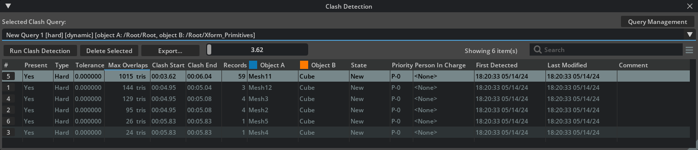 Clash Detection Results Window