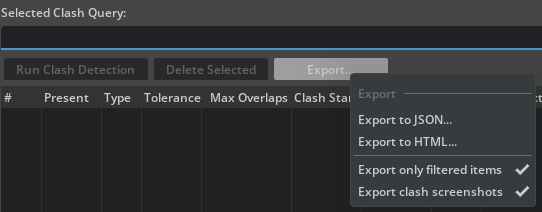 Export button options.