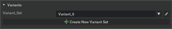 The Property panel's variants section with variant editor options