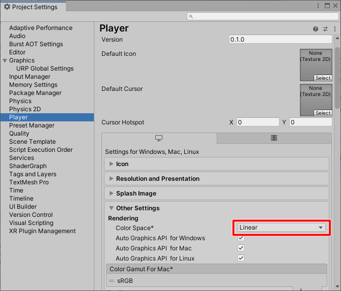 Color Space in Project Settings.