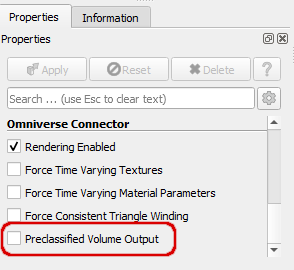 Omniverse Connector preclassified volume output property