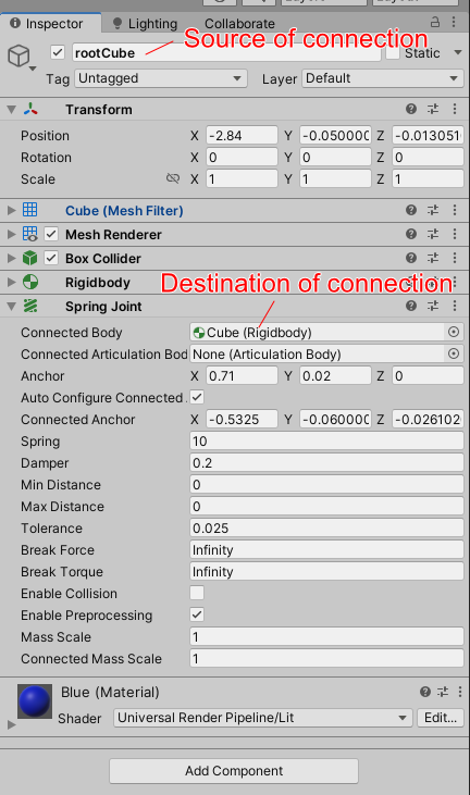 Parameters when connecting.
