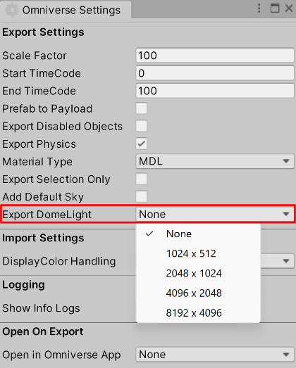 Export DomeLight in Export settings.