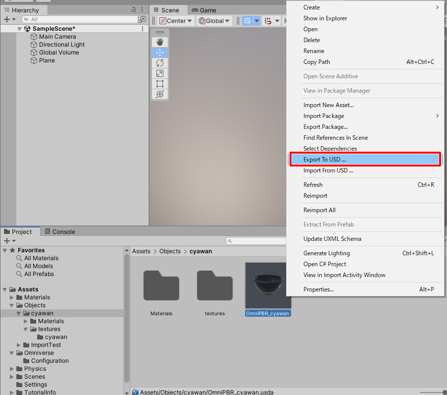 Choose "Export To USD" from Project window.