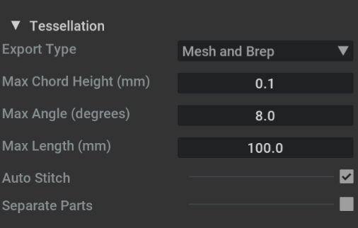 Options in the tessellation drop-down.