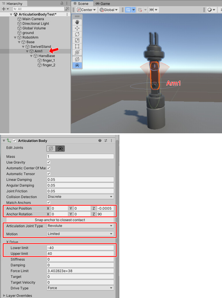 Specify the same parameters for "Arm1".