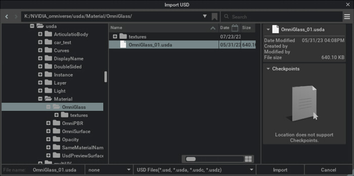 Import file picker.