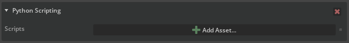 Python Scripting component with Add Asset button.