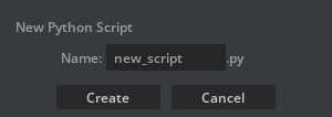 Dialog to specify the name of the new Python script file.