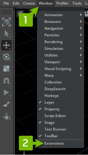Extensions Manager Menu