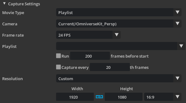 Capture settings for the Playlist type