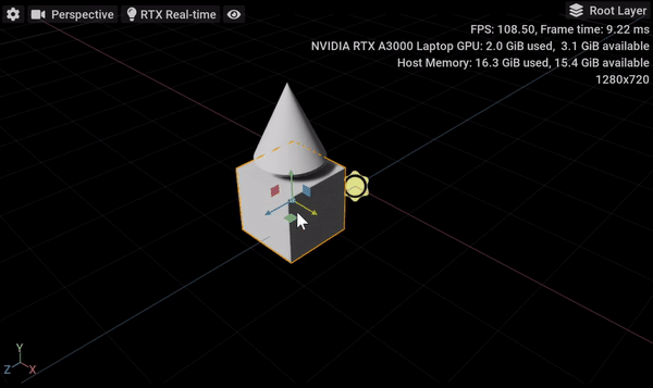 The cube and cone moving together.