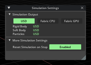 Simulation Settings Window