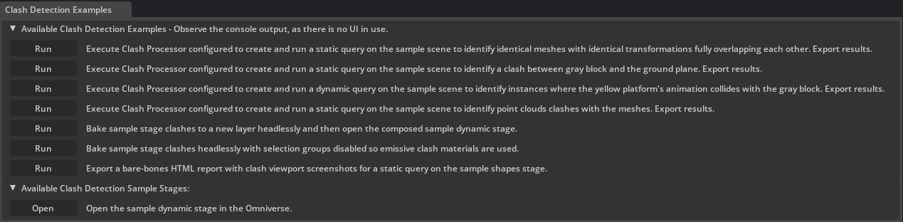 Clash Detection Examples window