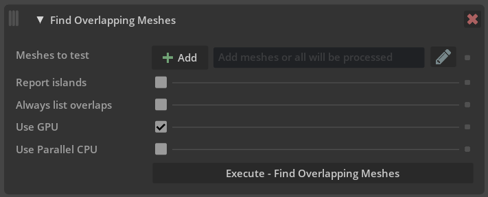 Find overlapping meshes operation arguments