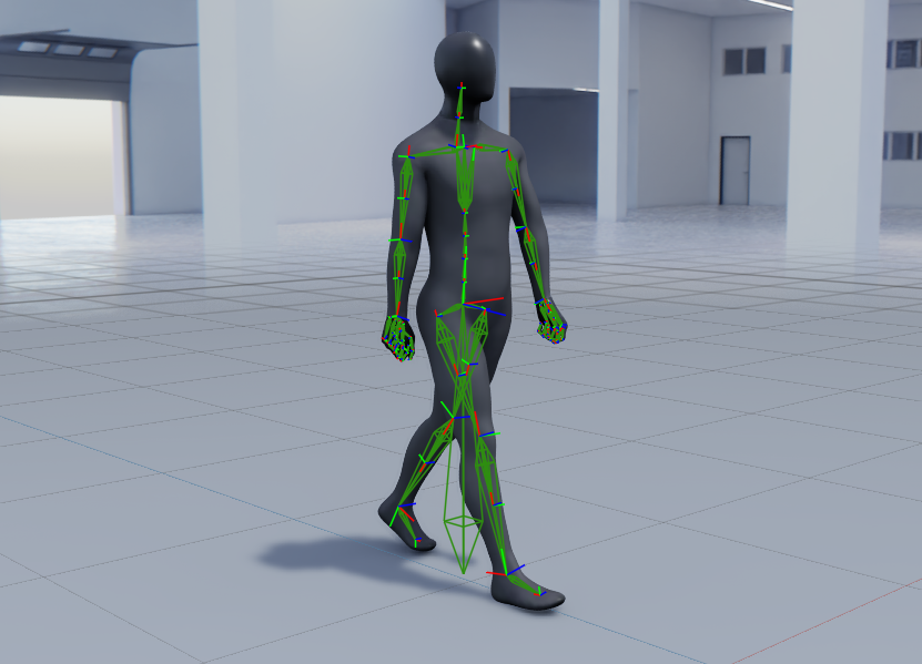 Skeletal Animation overview showing SkelRoot, Skeleton, and skinned mesh in the viewport