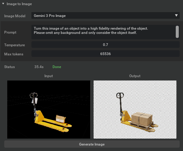 Input snapshot, output image, and prompt