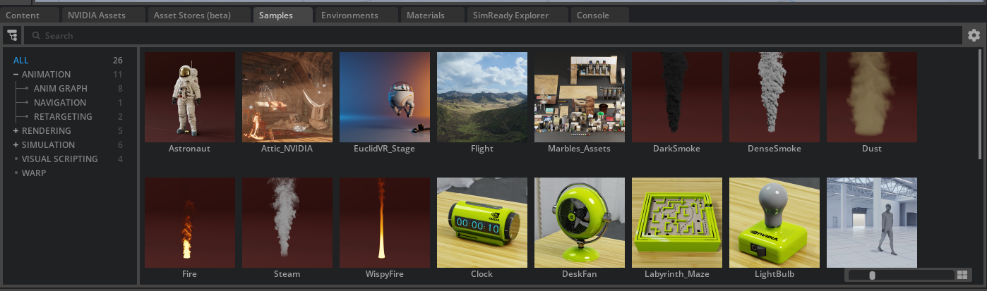 Animation samples in Examples browser