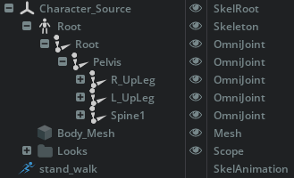 Stage hierarchy view of a Skeletal Animation