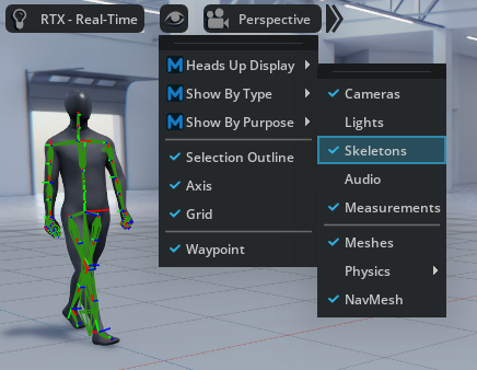 Viewport visibility toggle for skeletons