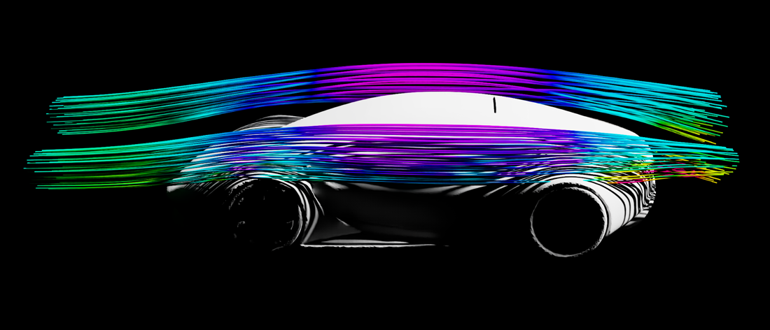 Side view of the vehicle with velocity-magnitude streamlines from two seed regions