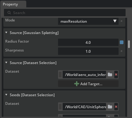 Streamlines properties with two seeds and Gaussian Splatting radius factor 4