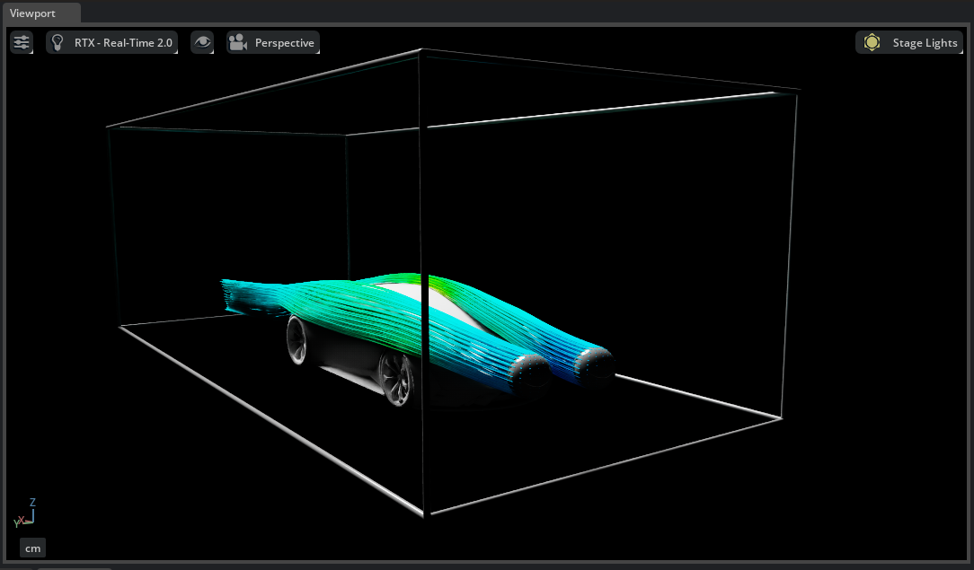 Car aerodynamics surrogate output with streamlines colored by velocity