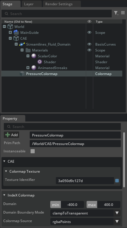 Colormap source with domain, boundary mode, color ramp, and opacity control points
