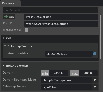 Colormap domain and control-point properties used for a fixed range