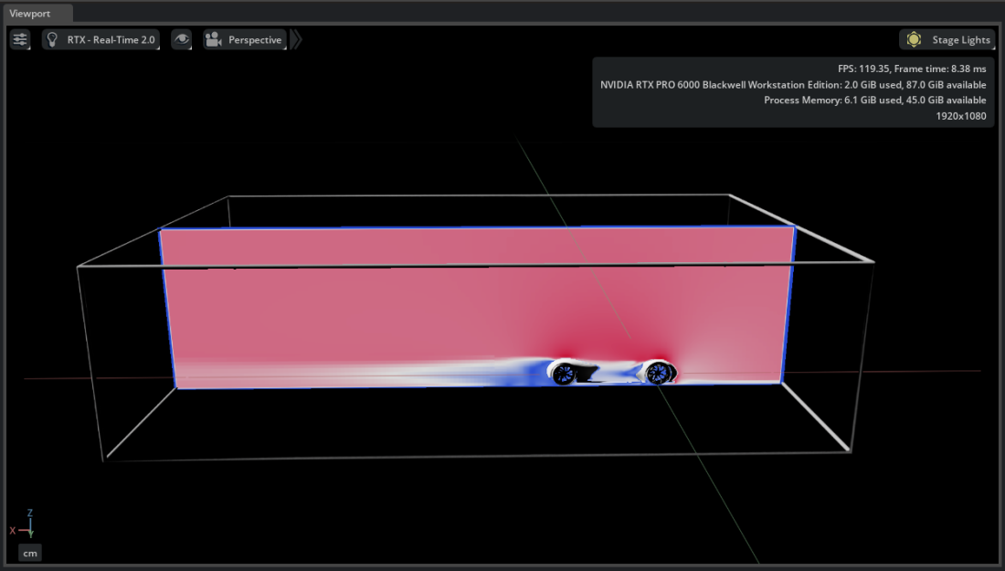 Volume Slice positioned through the vehicle with adjusted color range