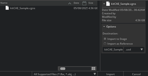 Import dialog interface