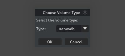 Volume type dialog with nanovdb selected for the CFD field