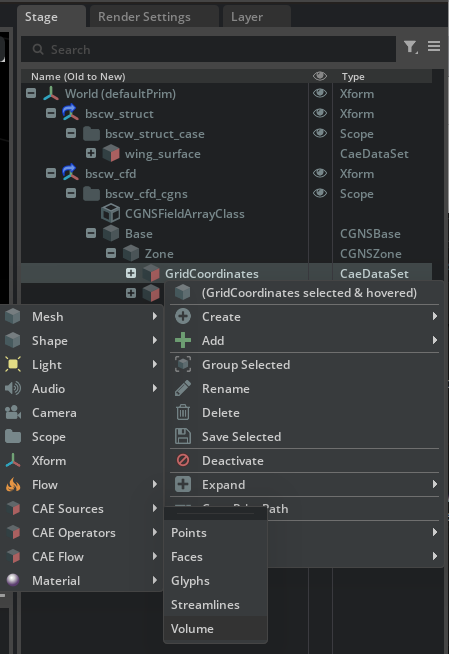 Context menu showing Create, CAE Operations, Volume