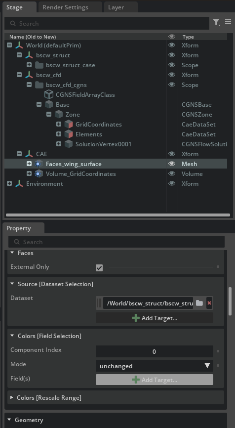 Add Target button in the Colors field selection for Faces