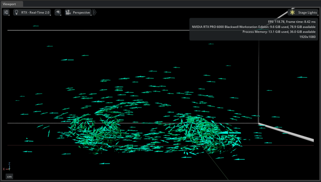 Arrow glyphs oriented and scaled by a vector field