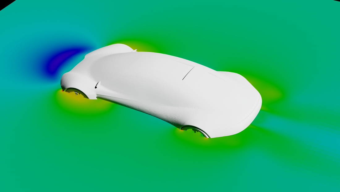 Horizontal pressure slice showing the flow field around the vehicle
