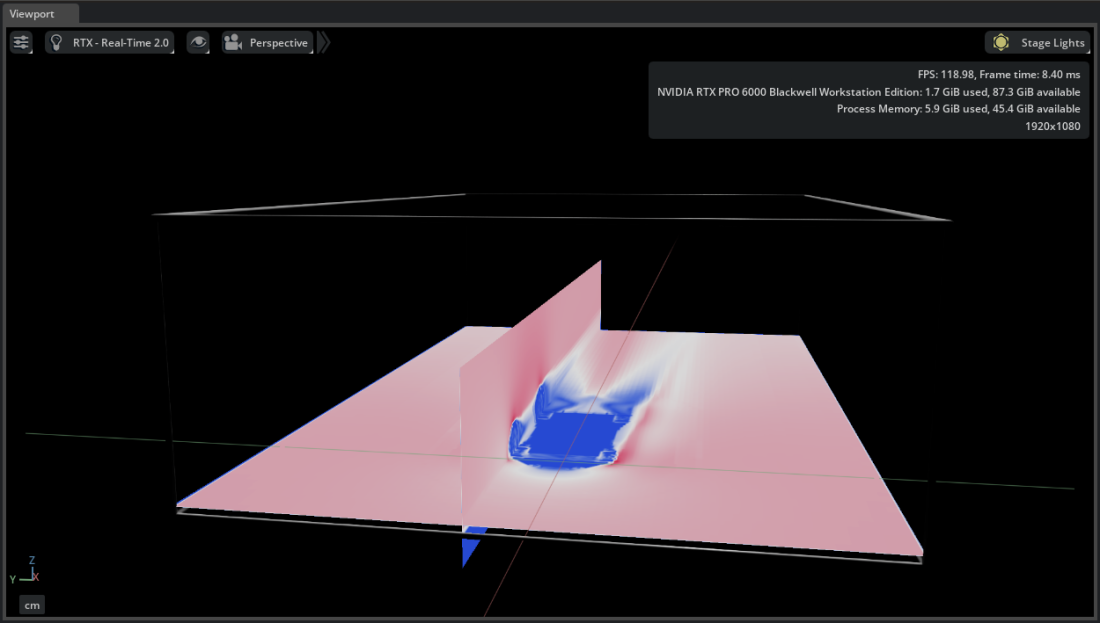Volume Slice sampling an NVIDIA IndeX volume visualization
