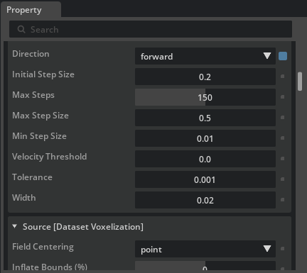 Streamlines integration and voxelization properties