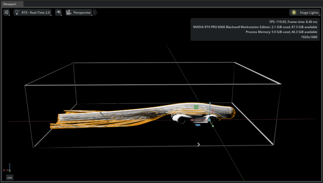 Streamlines around the vehicle from a Unit Sphere seed