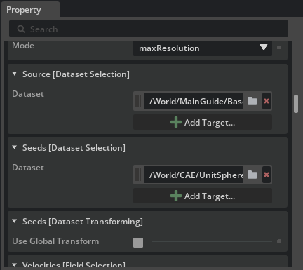 Streamlines Seeds relationship targeting Unit Sphere sources