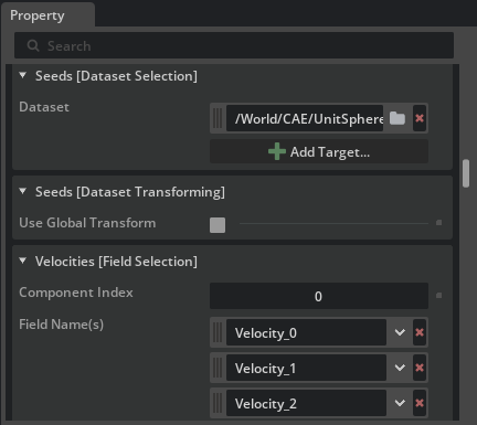 Streamlines velocity field selection with three scalar components