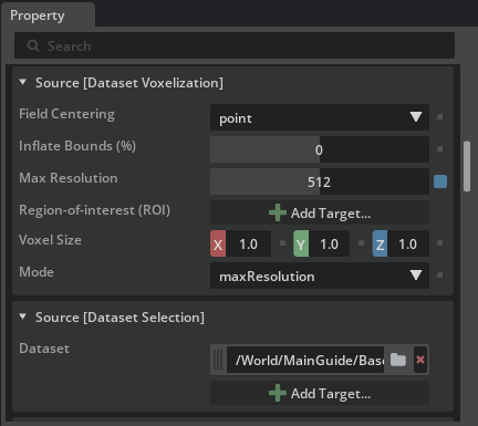 Dataset Voxelization properties with Max Resolution and region-of-interest controls