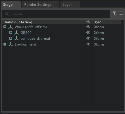 Stage panel showing GB300 and compute_thermal prims