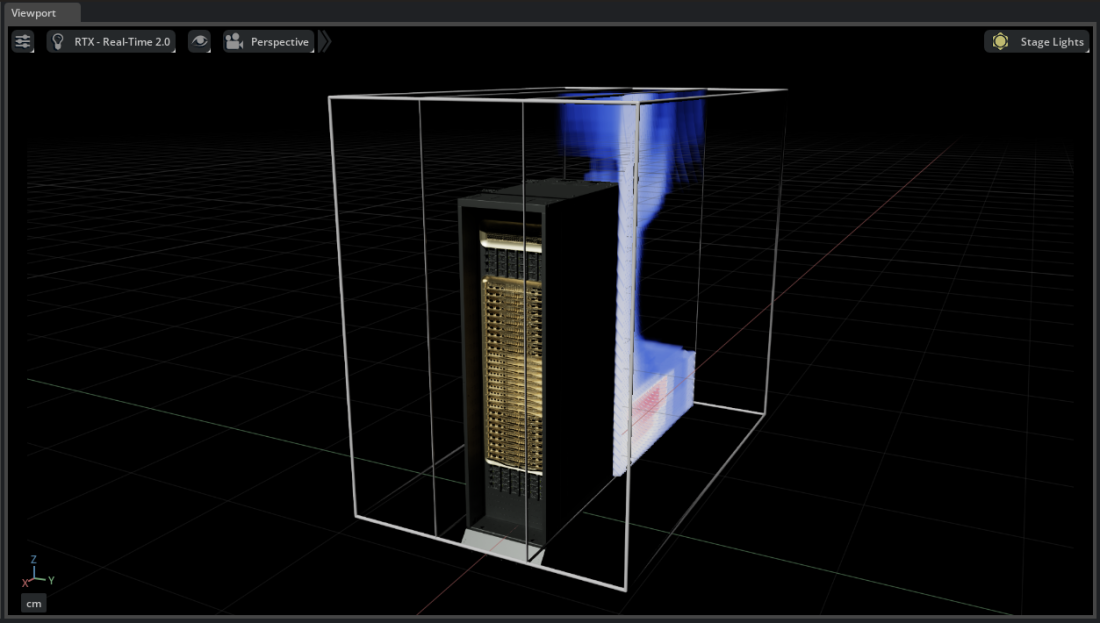 Adjusted thermal volume showing temperature gradients around the GB300 rack