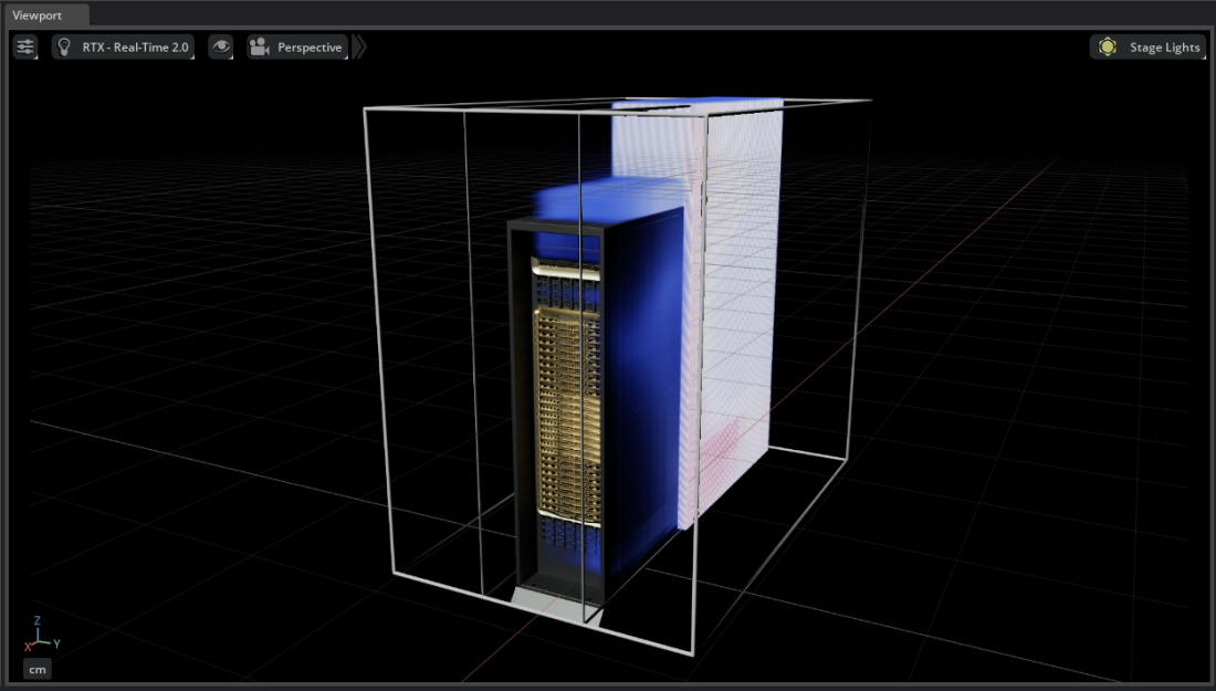 Initial thermal volume visible around the rack with default coloring