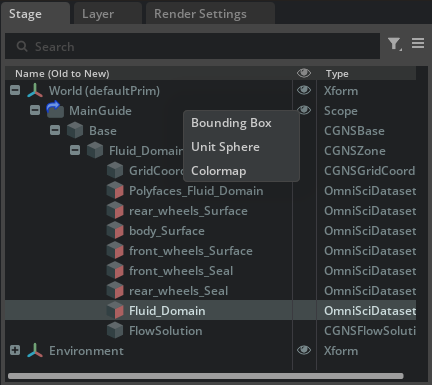 CAE Sources menu showing Bounding Box, Unit Sphere, and Colormap