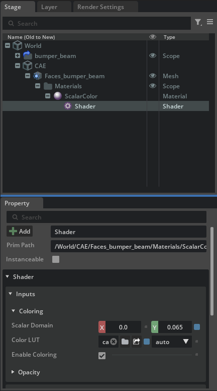 Faces color domain set to 0 through 0.065 with rescaling disabled