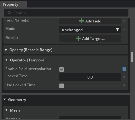 Operator Temporal properties with field interpolation enabled