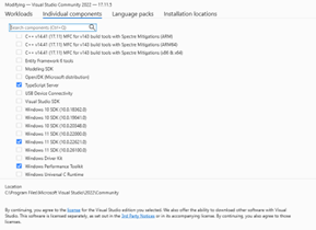 Visual Studio installer individual components selection