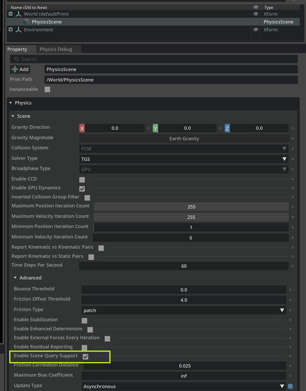 Scene Query Support checkbox